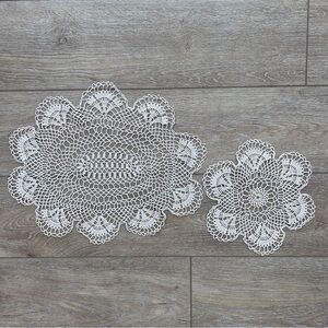 Crochet Lace Doily Set of 2 Ecru Color Cottage-core
